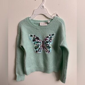 NWT Children’s Place Light Green Sweater with Sequin Butterfly xsmall